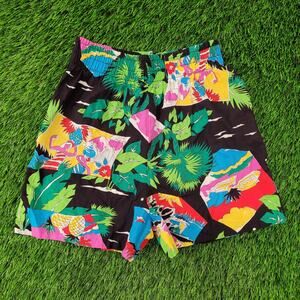 Vintage 80s Beach Shorts Womens 2XS/XS 22x3 Palm-Tree